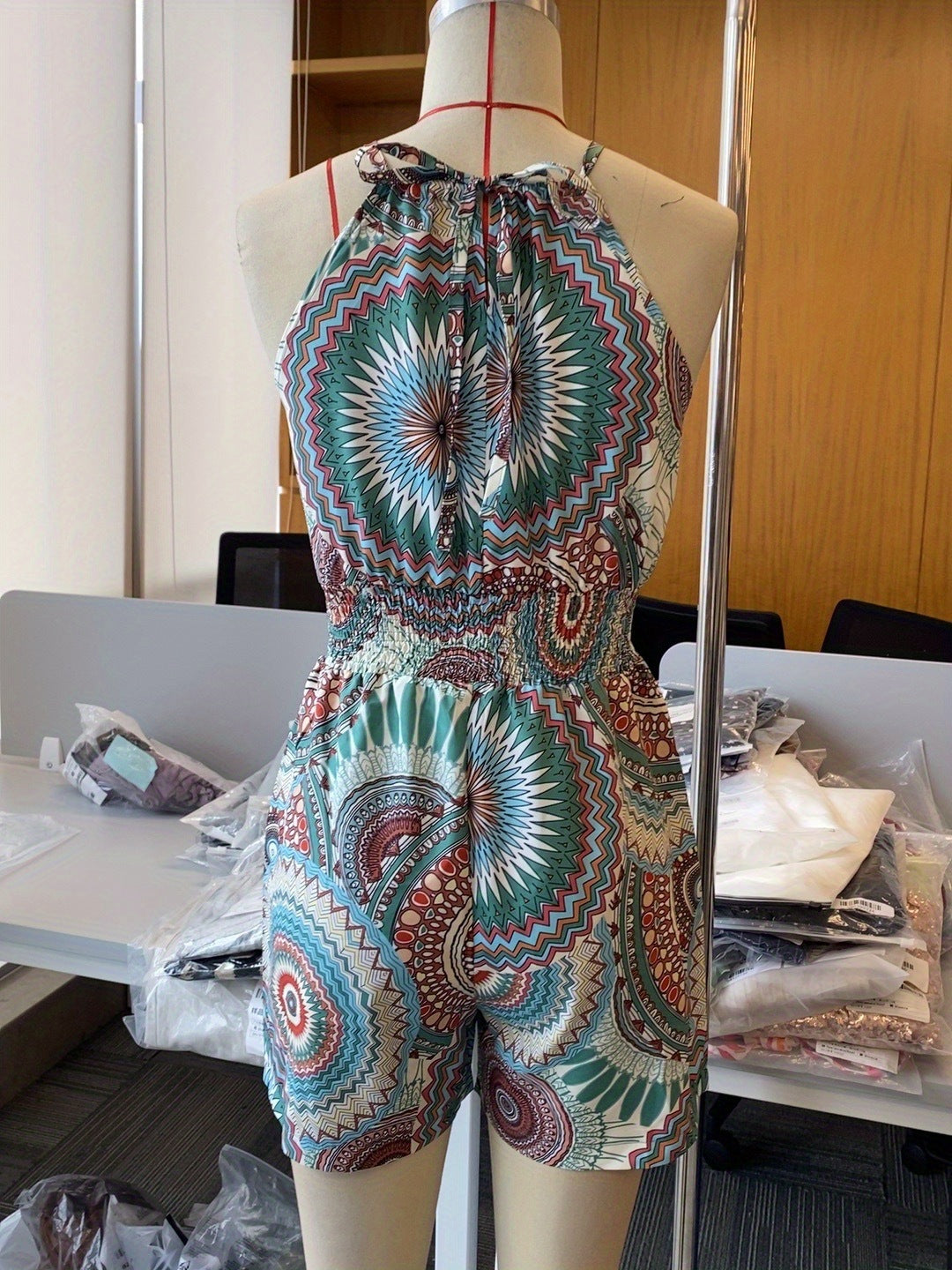Woman's Printed Halter Off-the-Shoulder One-piece