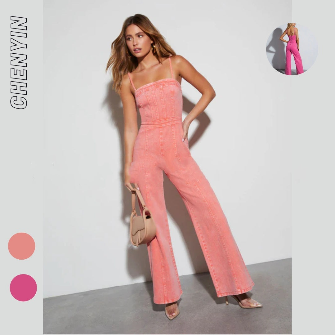 Women's Cotton Denim Slim Fit High-elastic Jumpsuit/2 Colors