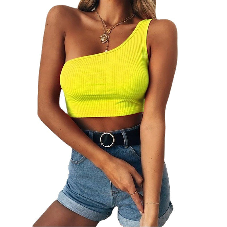 Women's Midriff-Baring One Shoulder Halter Neck Top