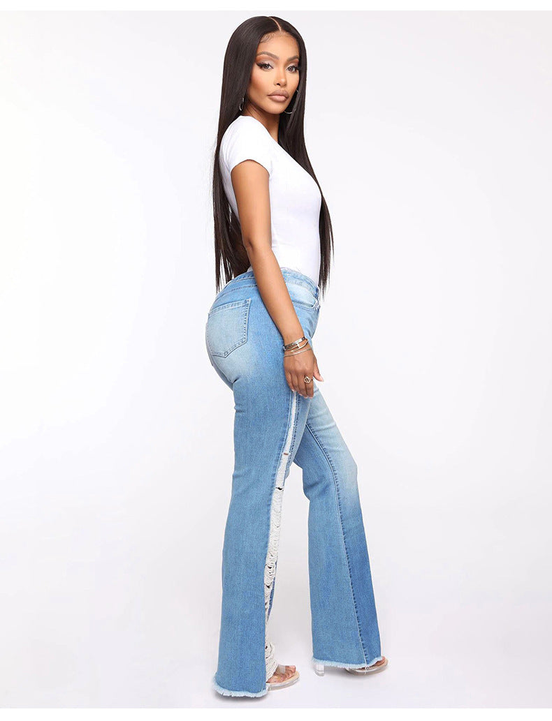 Women's Stretch Ripped Flared Jeans/2 Colors