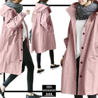 Casual Style Trench Coat For Women, Medium Length, Elegant Waisted Long-sleeved Coat