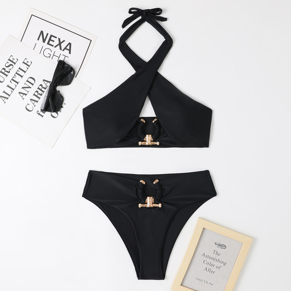 Women's Split High Waist Cross-halterneck Swimsuit
