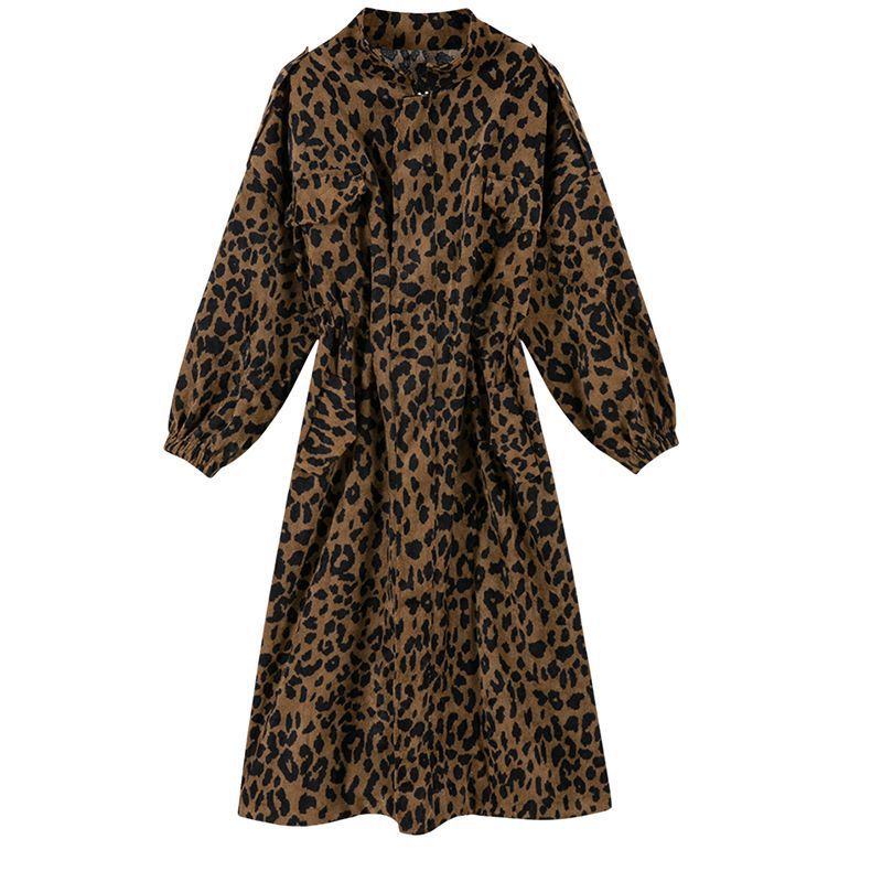 Woman's Mid Length Leopard Print Trench Coat