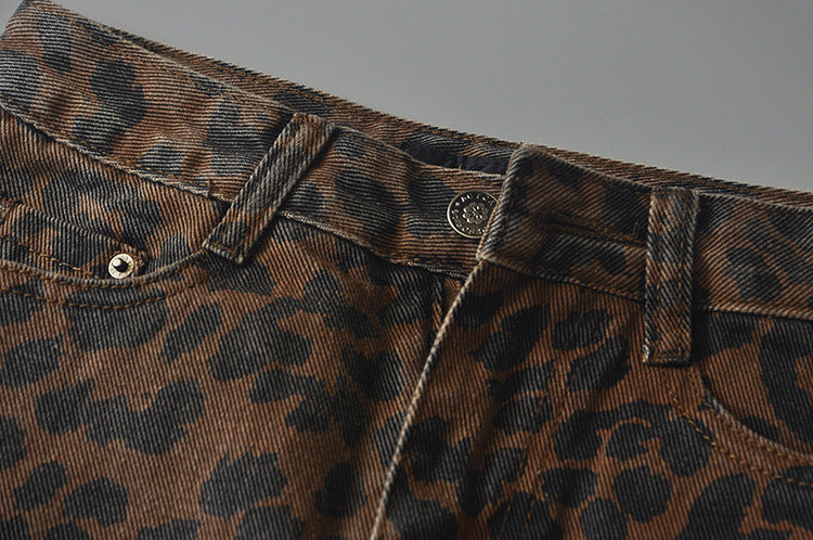 Women's High Waist Leopard Print Denim Skirt/2 Colors