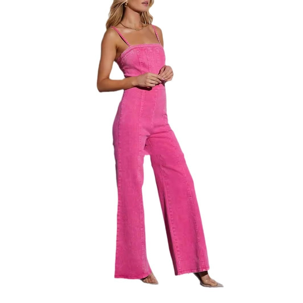 Women's Cotton Denim Slim Fit High-elastic Jumpsuit/2 Colors