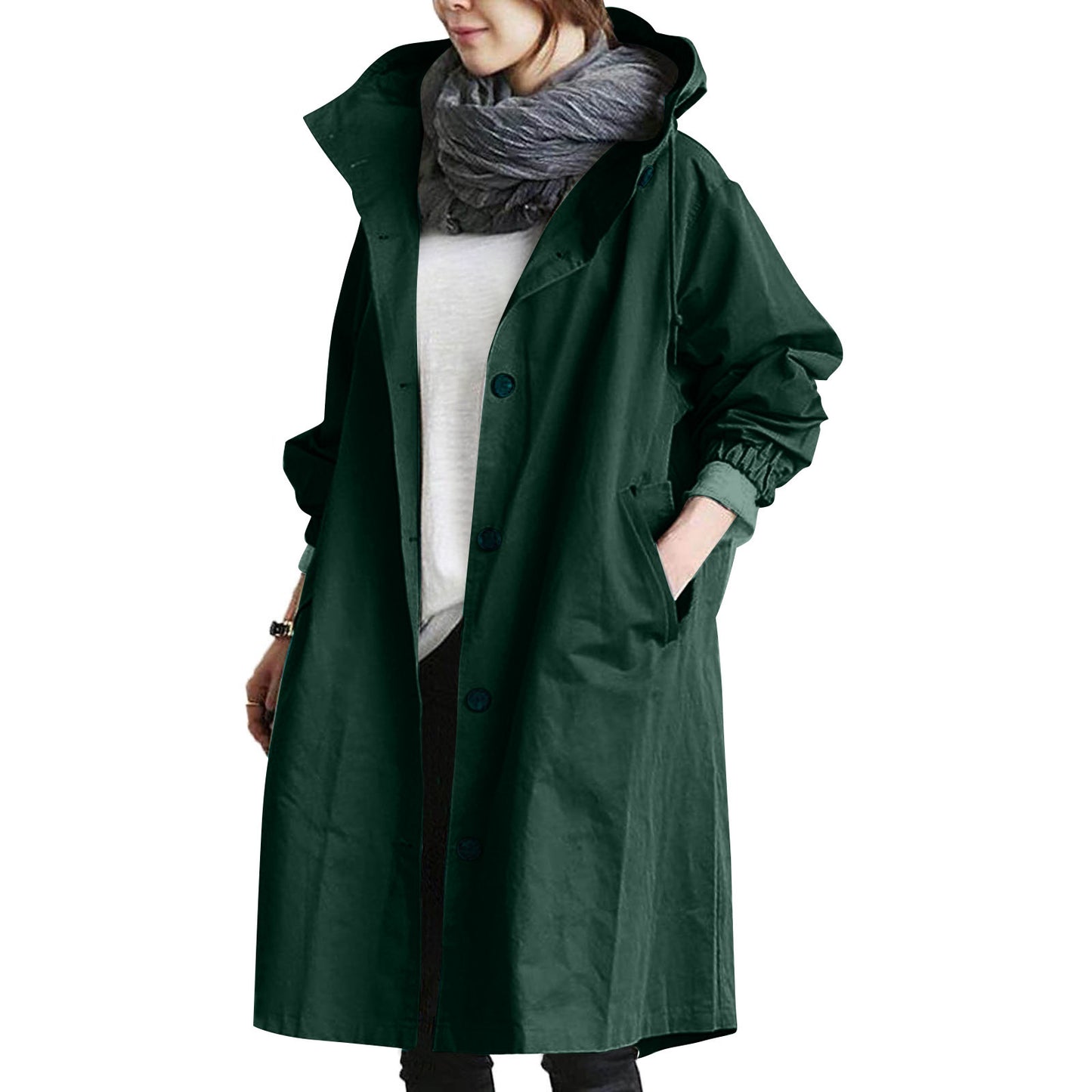 Casual Style Trench Coat For Women, Medium Length, Elegant Waisted Long-sleeved Coat
