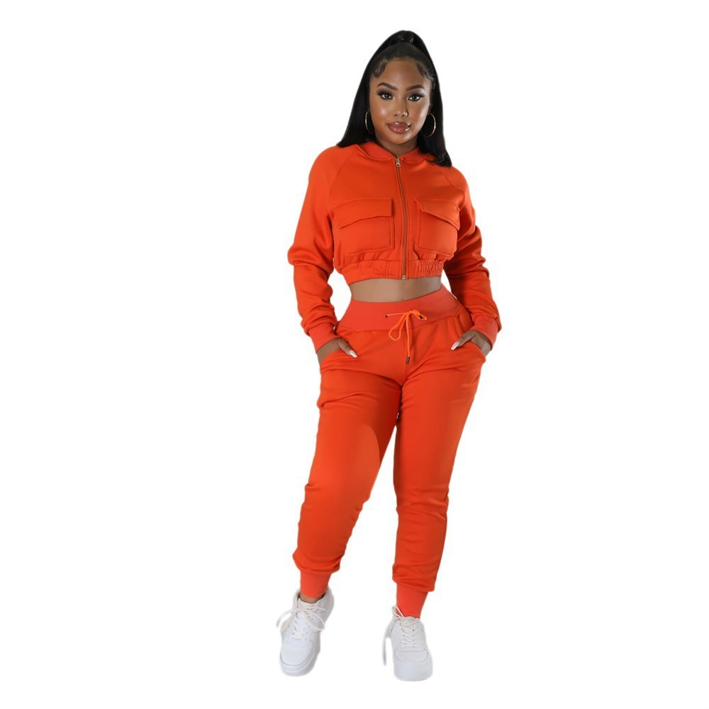 Woman's Cardigan Short Coat/Pants Two-piece Set/4 Colors
