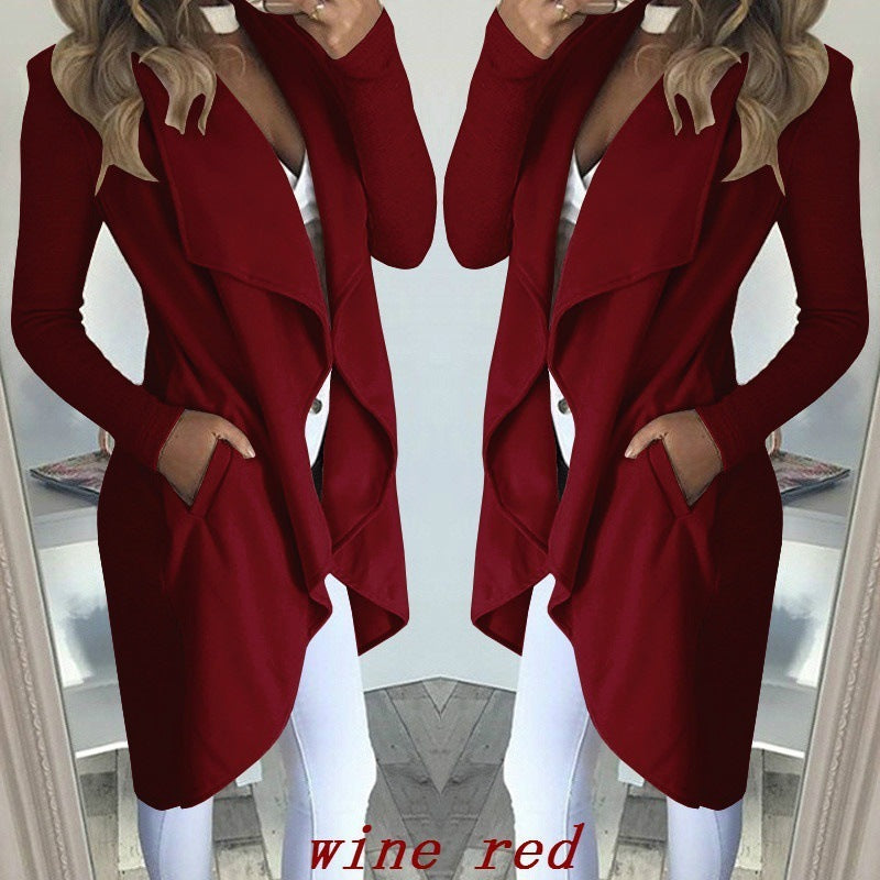 Women' Solid Color Colla Fit Long Trench Coat