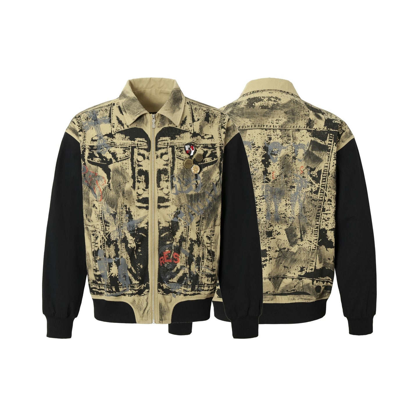 Graffiti And Badge Decoration Stitching Jacket