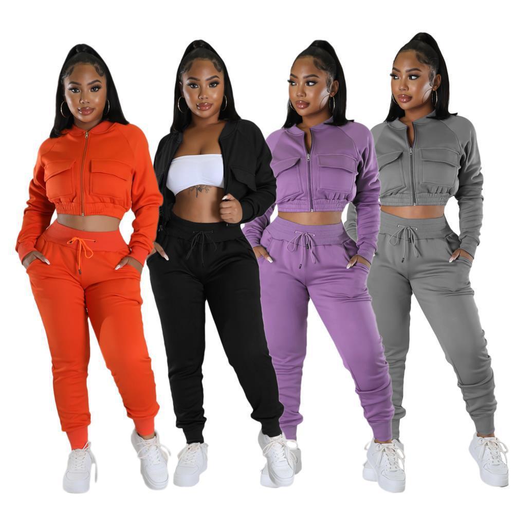Woman's Cardigan Short Coat/Pants Two-piece Set/4 Colors
