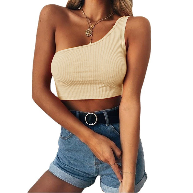 Women's Midriff-Baring One Shoulder Halter Neck Top