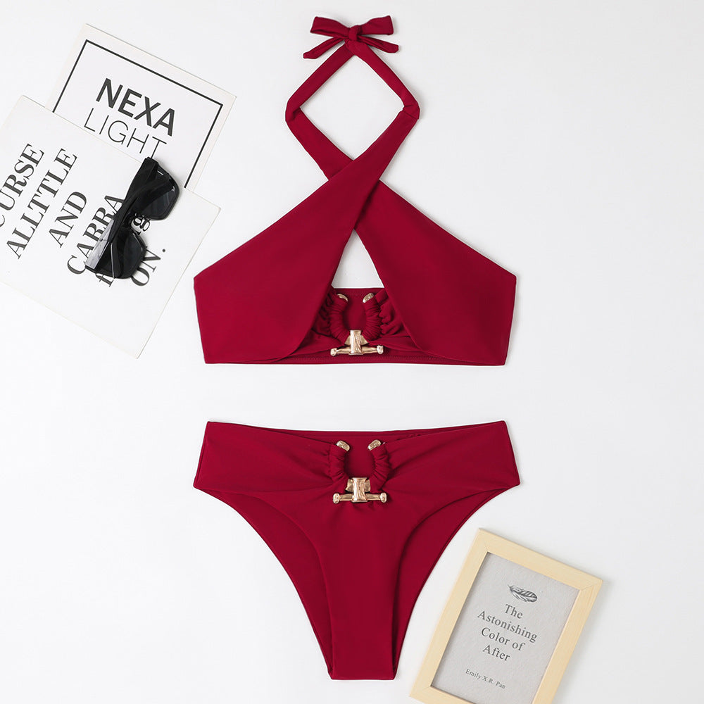 Women's Split High Waist Cross-halterneck Swimsuit