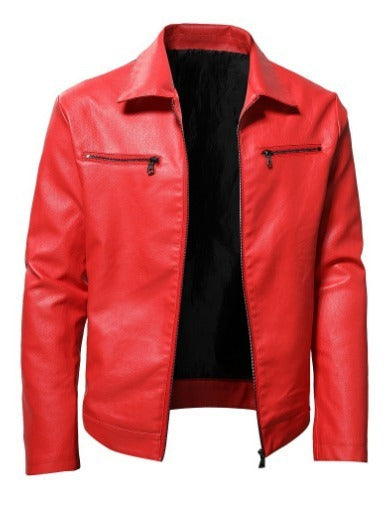 Thermal Zipper Cardigan Pocket Decorative PU Leather Coat
