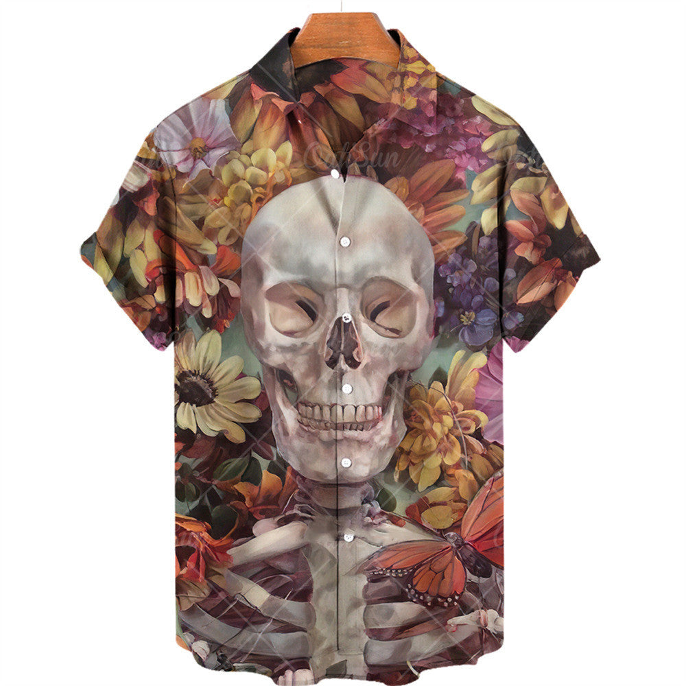 Men's 3D Digital Printed Skull Hawaiian Shirt/4 Options/Colors