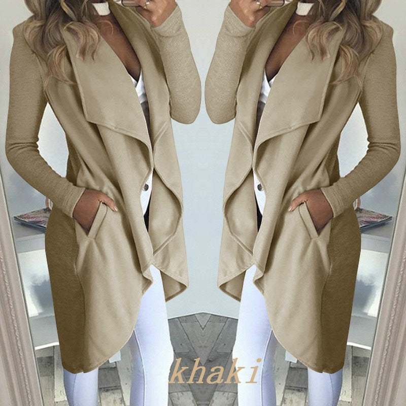 Women' Solid Color Colla Fit Long Trench Coat