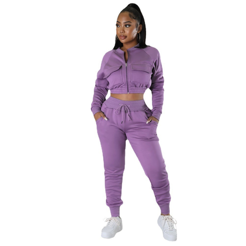 Woman's Cardigan Short Coat/Pants Two-piece Set/4 Colors