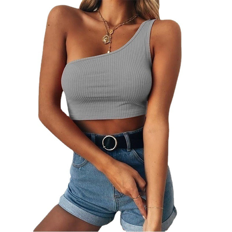 Women's Midriff-Baring One Shoulder Halter Neck Top