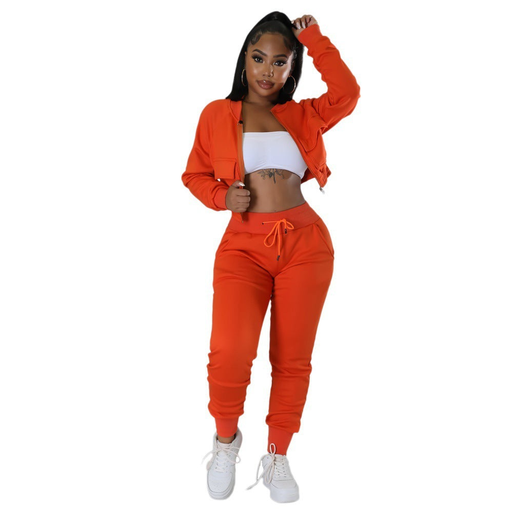 Woman's Cardigan Short Coat/Pants Two-piece Set/4 Colors
