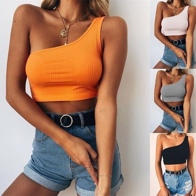 Women's Midriff-Baring One Shoulder Halter Neck Top