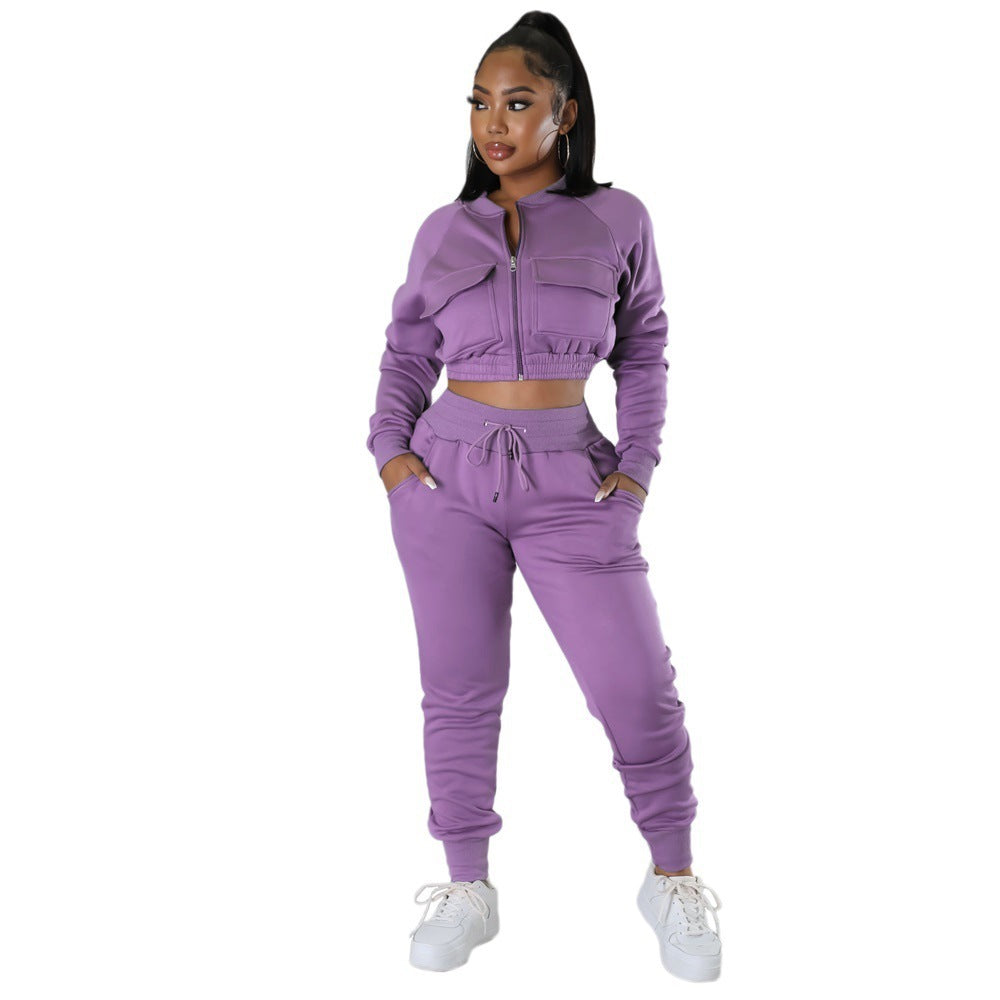 Woman's Cardigan Short Coat/Pants Two-piece Set/4 Colors