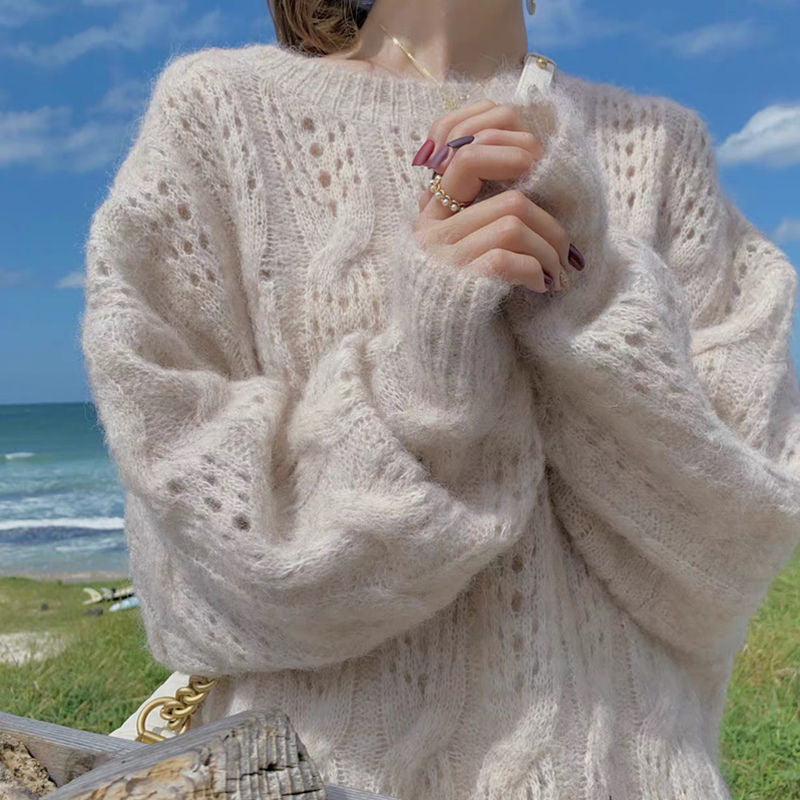 Woman's Mohair Hollow Pullover Sweater/2 Colors