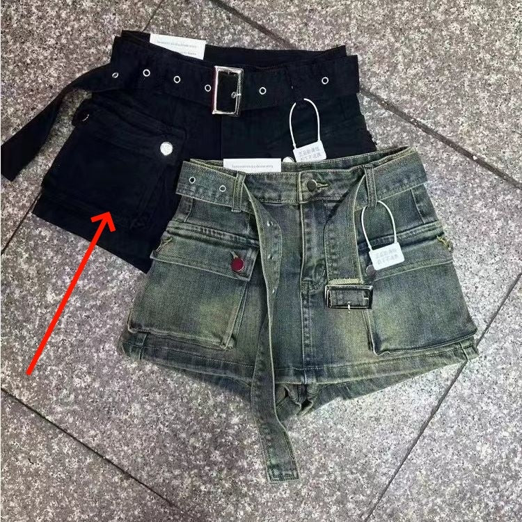 Woman's Denim Belt Tie Shorts/3 Colors