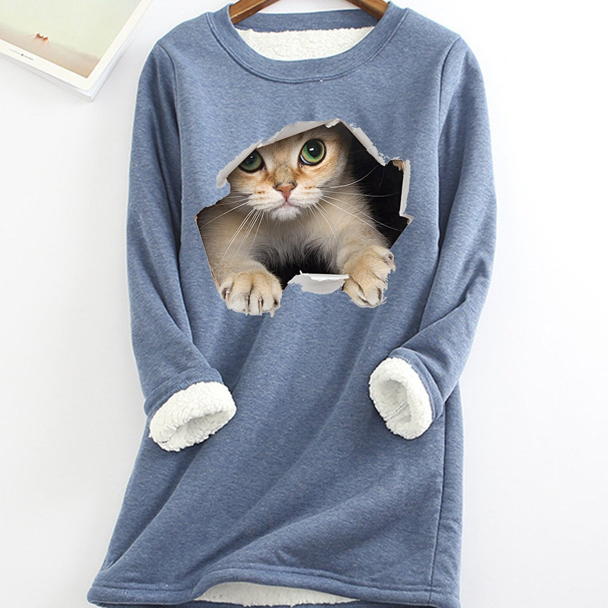 Woman's Fleece-lined 3D Print Kitten Top/12 Colors