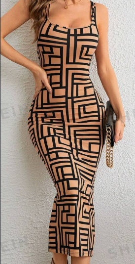 Woman's Allover Geo Print Tank Bodycon Dress/3 Colors