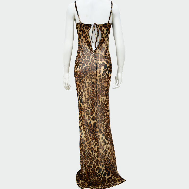 Women's Sling Exposed Back Leopard Print Dress