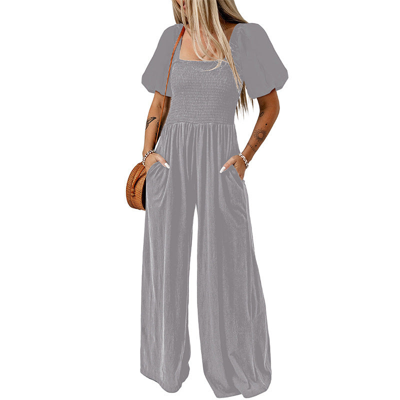 Women's Square Collar Short Sleeve Jumpsuit/8 Colors