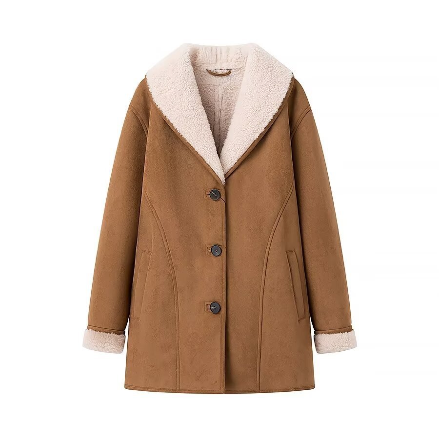 Women's Fur And Leather Overcoat Jacket