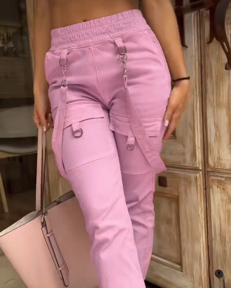 Women's Cargo Suspenders Casual Pants/2 Colors