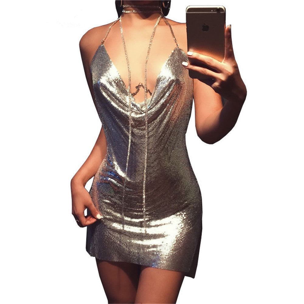 Woman's Metal Sequins Rhinestone Dress/15 Colors