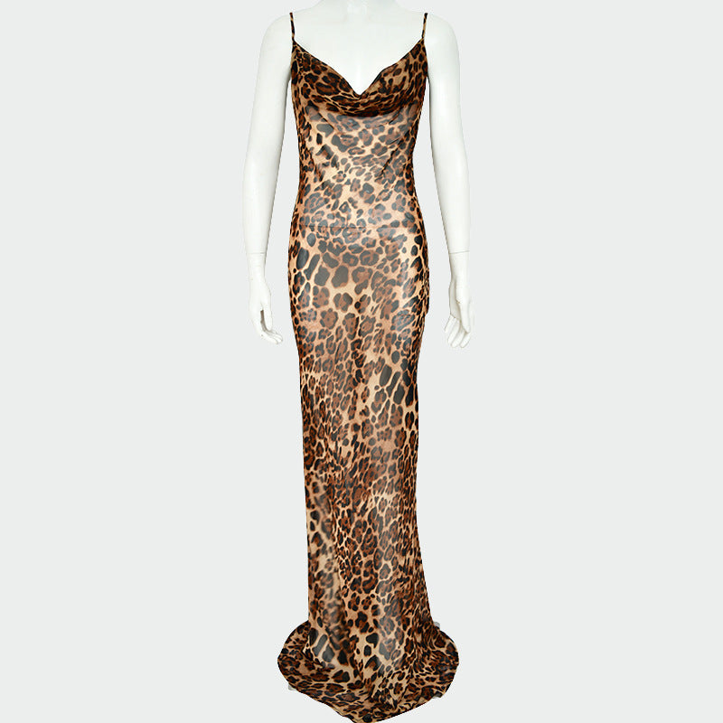 Women's Sling Exposed Back Leopard Print Dress