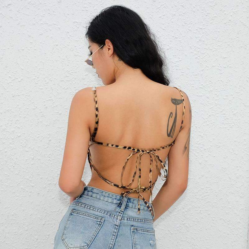 Woman's Backless Leopard Print Top