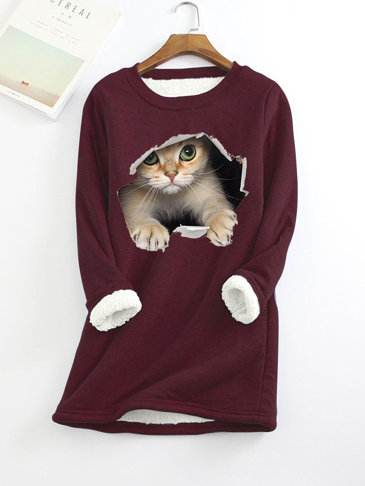 Woman's Fleece-lined 3D Print Kitten Top/12 Colors