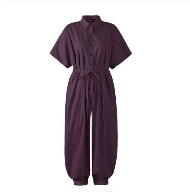 Women's Leopard Print Short Sleeve Button Up Jumpsuit/5 Colors