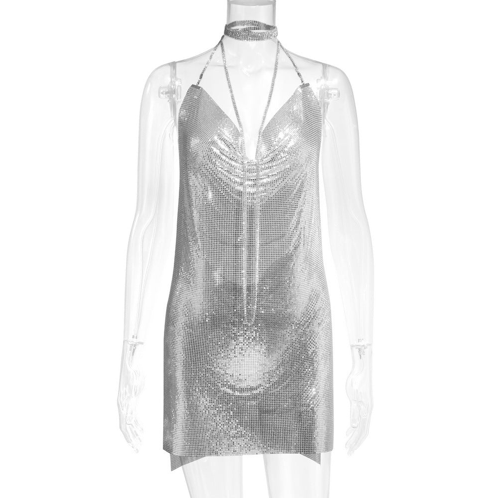 Woman's Metal Sequins Rhinestone Dress/15 Colors