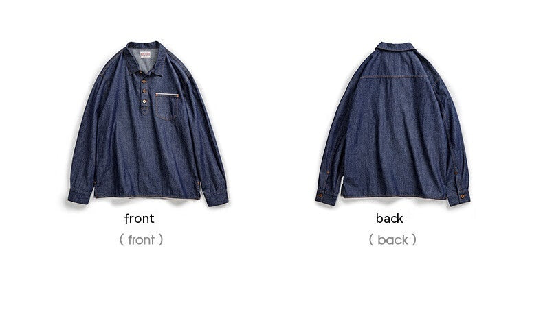 Men's Pullover Half Botton Denim Shirt