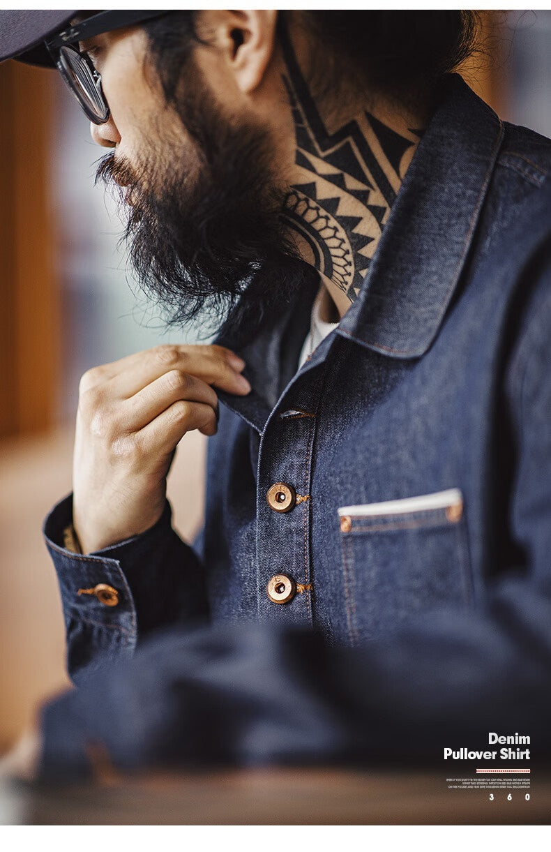 Men's Pullover Half Botton Denim Shirt
