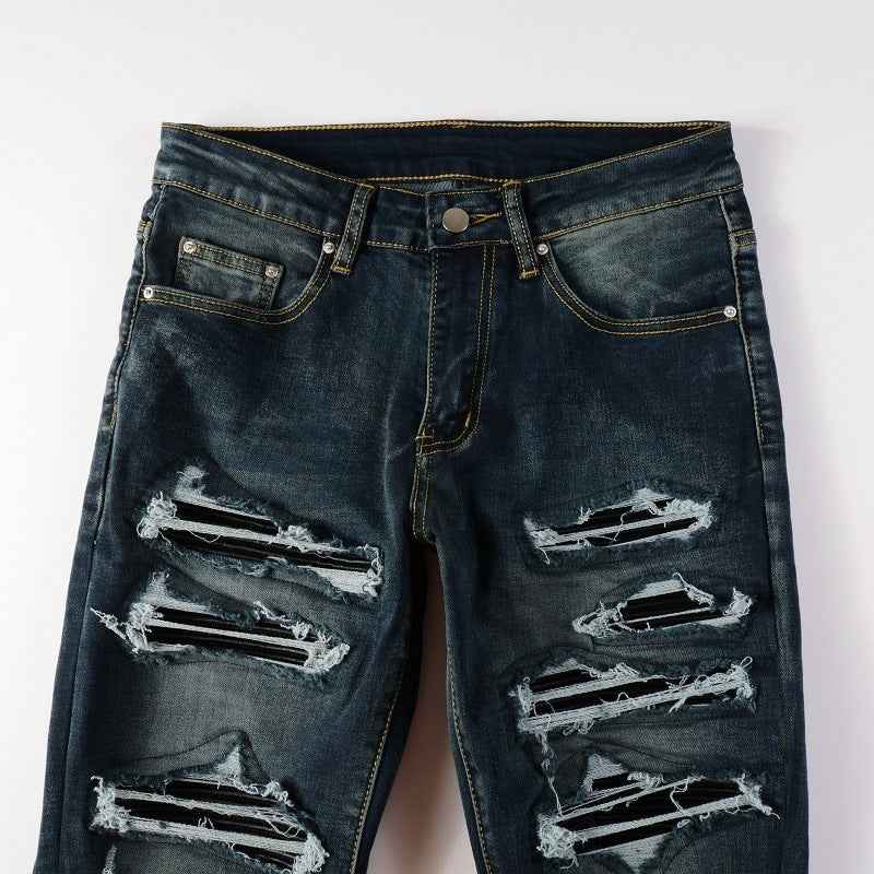 Men's Patchwork Ripped Jeans