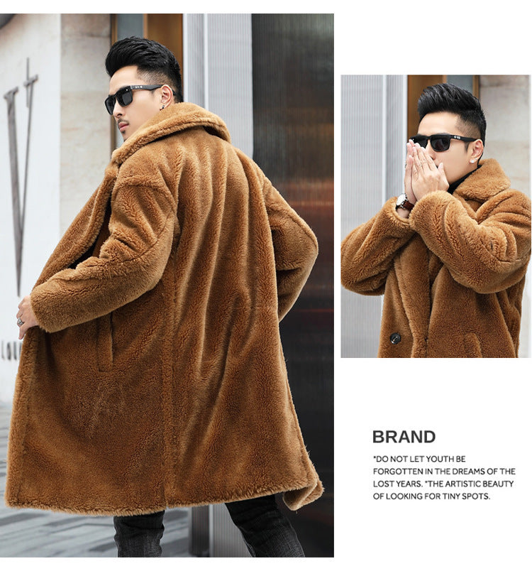Men's Thick Cashmere Long Fur Coat/2 Colors