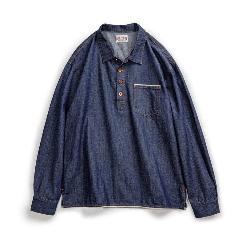 Men's Pullover Half Botton Denim Shirt