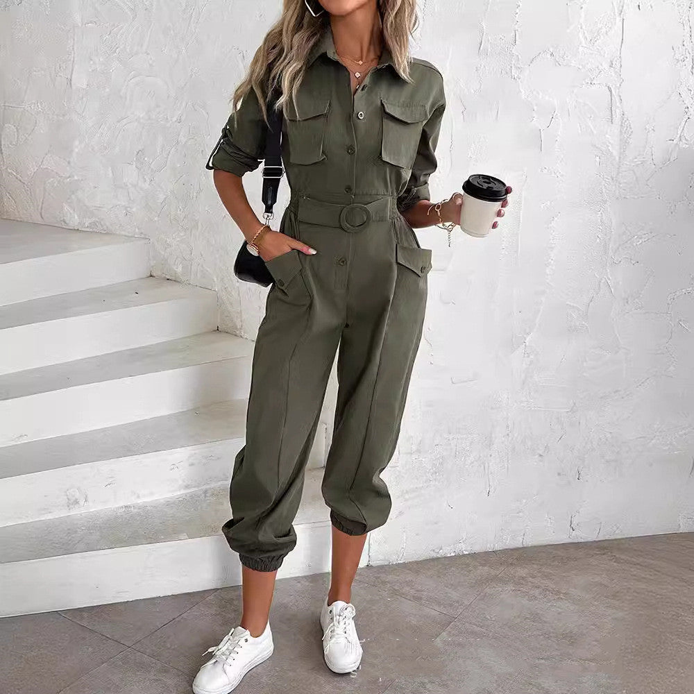 Women's Waist-tied Leisure Cargo Jumpsuit