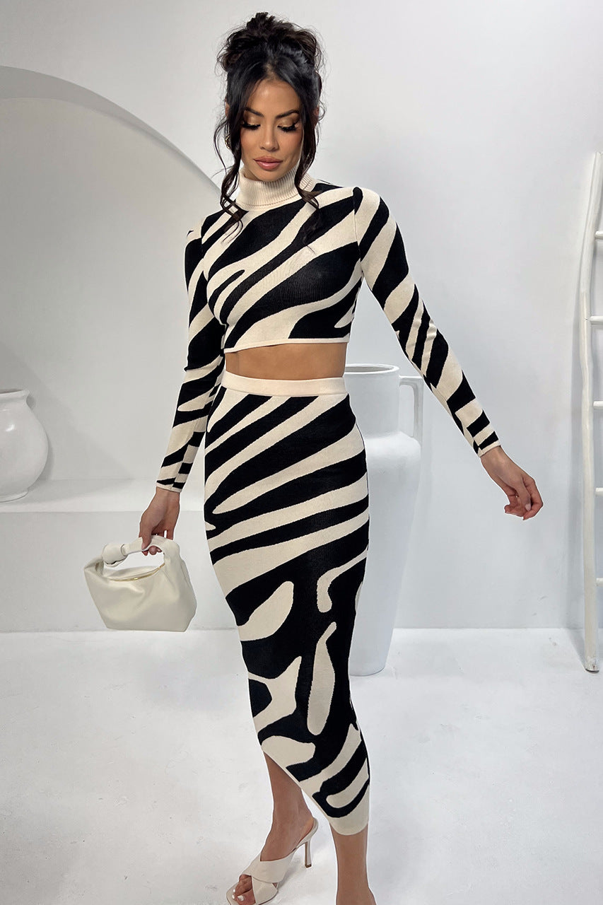 Woman's Striped Slim-fit Sheath Two Piece Set