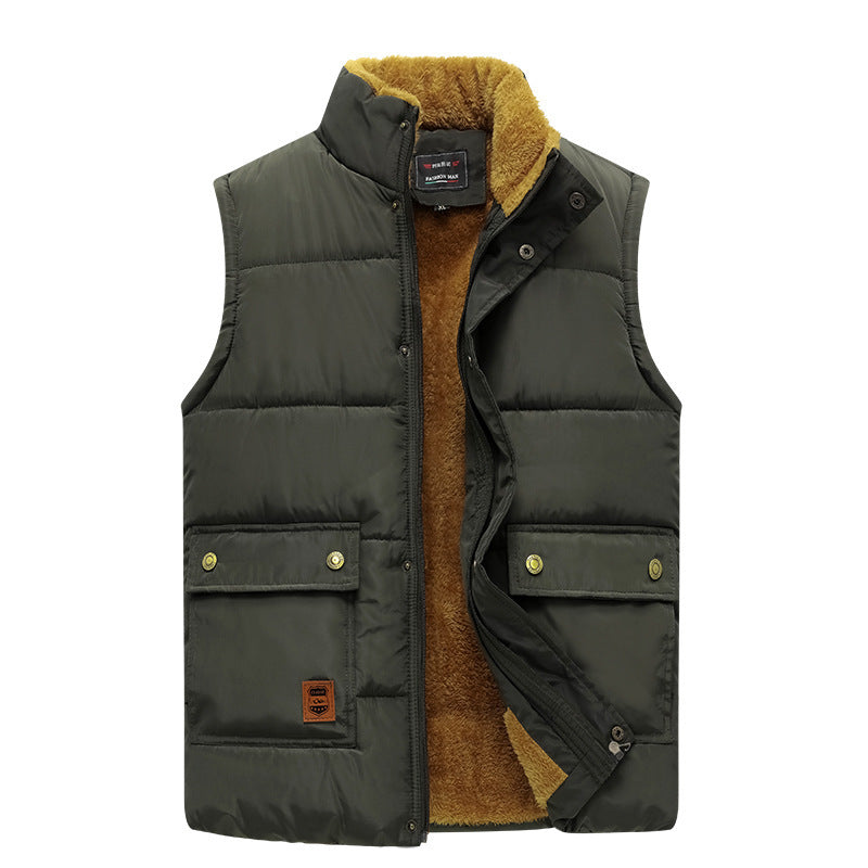 Men's Fleece-lined Down Cotton Vest/3 Colors