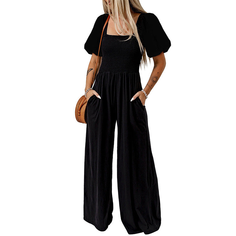 Women's Square Collar Short Sleeve Jumpsuit/8 Colors