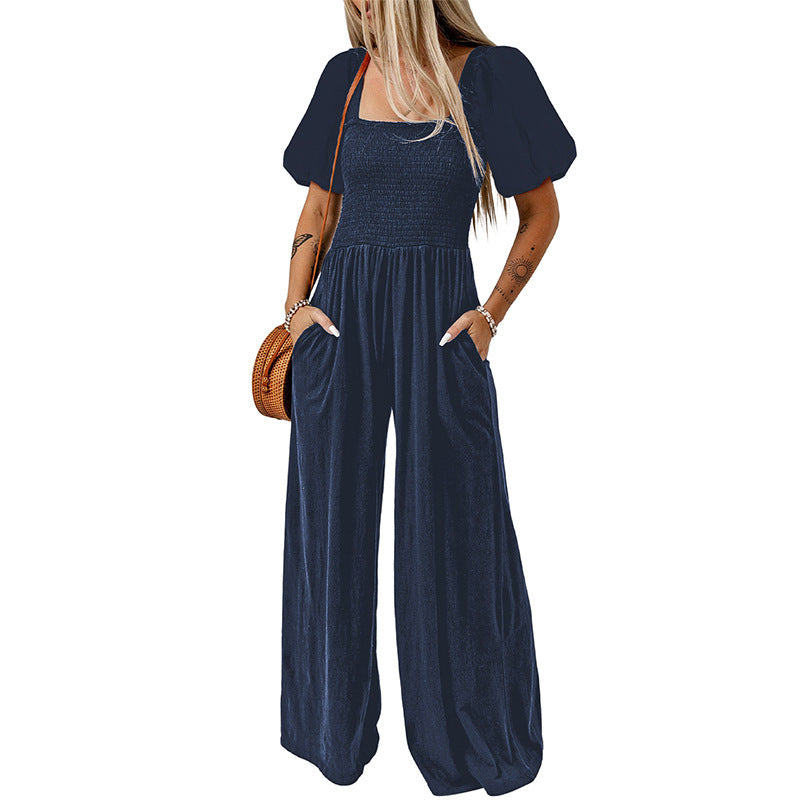 Women's Square Collar Short Sleeve Jumpsuit/8 Colors