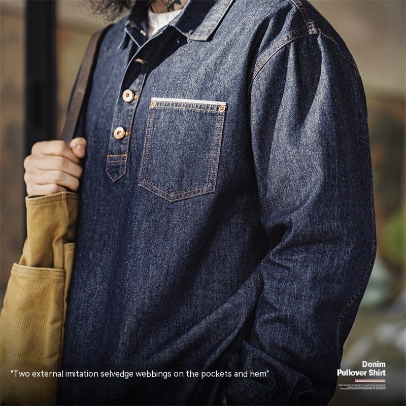 Men's Pullover Half Botton Denim Shirt