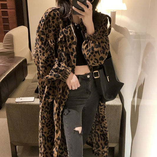 Woman's Mid Length Leopard Print Trench Coat